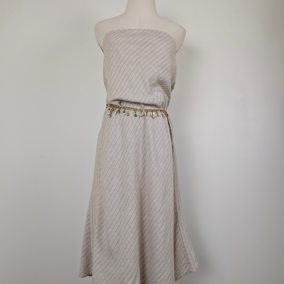 Banana Republic Striped Linen Blend Midi Tube Dress Strapless Sleeveless Bias - Picture 6 of 15